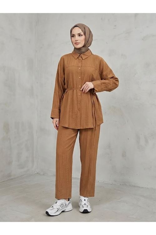 PİT00517-TAB Roba Detay Pantolonlu Çilek Takım-Taba