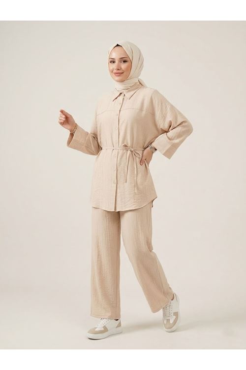PİT00517-TAŞ Roba Detay Pantolonlu Çilek Takım-Taş