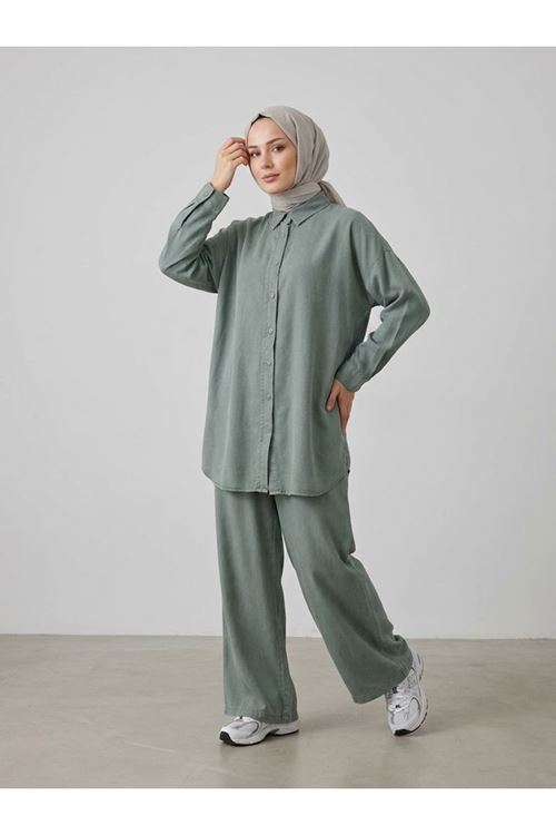 PİT00516-HKİ Arka Roba Detay Pantolonlu Takım-Haki
