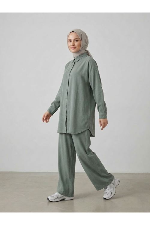 PİT00516-HKİ Arka Roba Detay Pantolonlu Takım-Haki