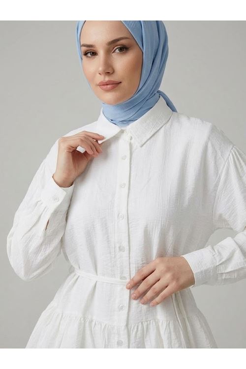 EİT00122-EKR Büzgülü Etekli Çilek Takım-Ekru