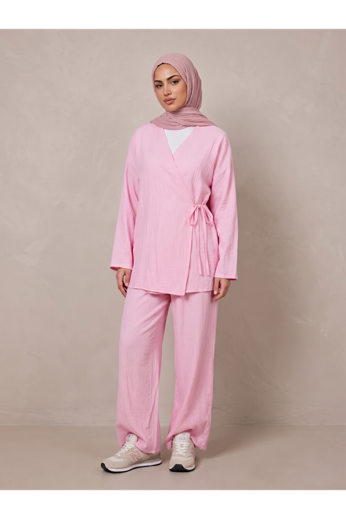 PİT00478-PMB Yan Bağlamalı Çilek Takım-Pembe