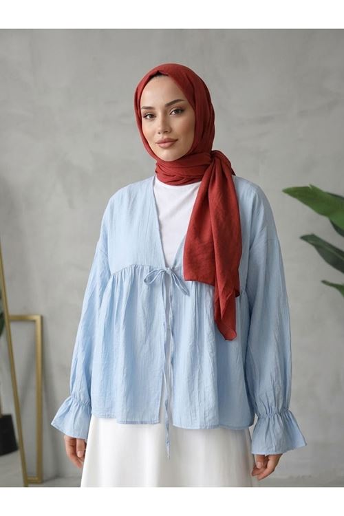TUN05982-MAV Roba Büzgülü Kol Lastik Tunik-Mavi