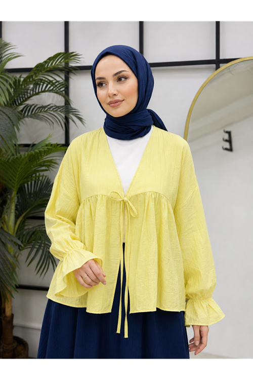 TUN05982-SRI Roba Büzgülü Kol Lastik Tunik-Sarı