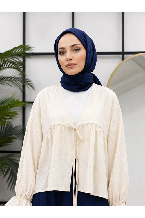 TUN05982-TAŞ Roba Büzgülü Kol Lastik Tunik-Taş