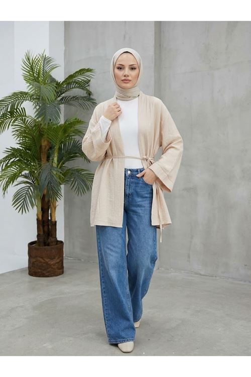 HIR02444-BEJ Çilek Hırka-Bej