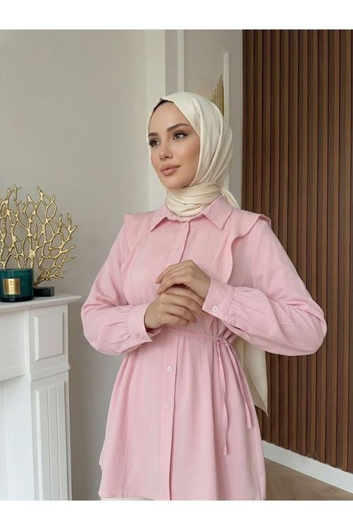 TUN05973-PMB Omuz Aller Detay Tunik-Pembe