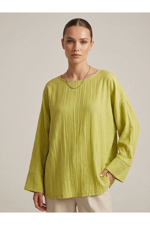 TUN05979-69 Geniş Takma Manşet Tunik-YAĞ YEŞİLİ