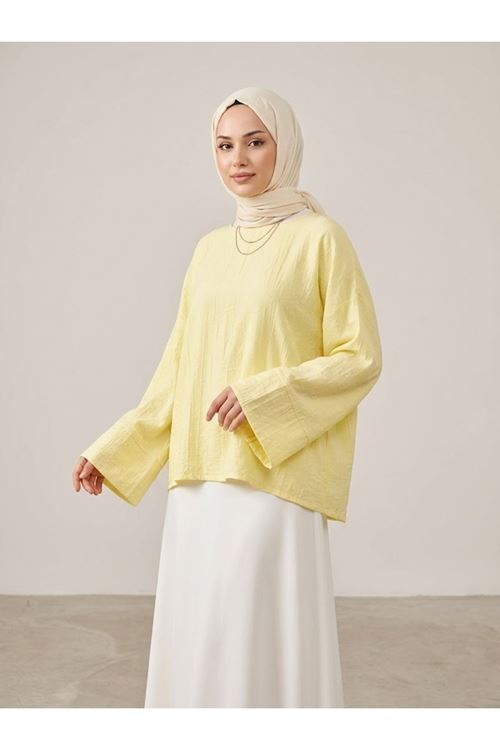 TUN05979-SRI Geniş Takma Manşet Tunik-Sarı