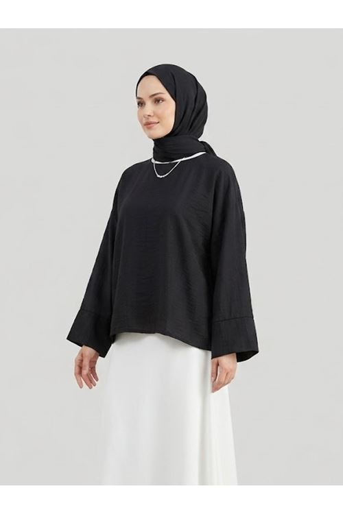 TUN05979-SYH Geniş Takma Manşet Tunik-Siyah