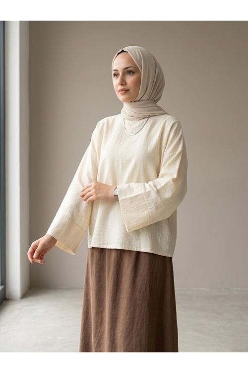 TUN05979-TAŞ Geniş Takma Manşet Tunik-Taş