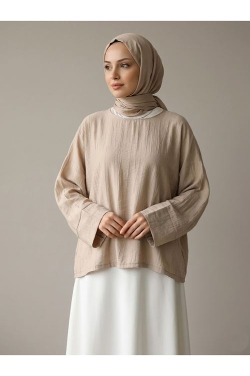 TUN05979-VİZ Geniş Takma Manşet Tunik-Vizon