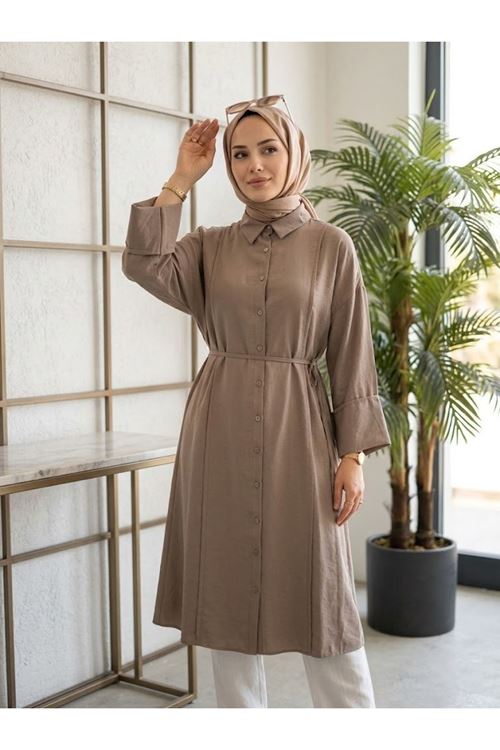 TUN05984-DMN Ön Nevrür Detay  Uzun Tunik-Duman