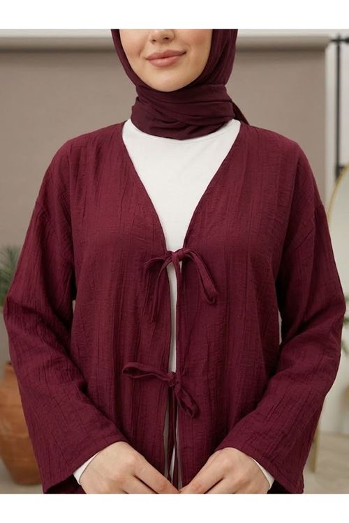 TUN05985-BRD Ön BağlamalıTunik-Bordo
