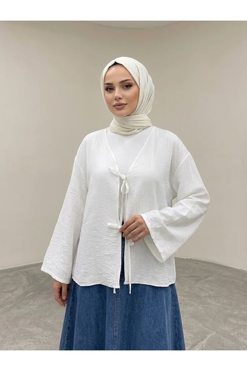 TUN05985-EKR Ön BağlamalıTunik-Ekru