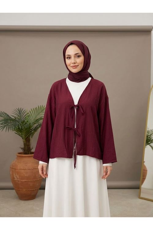TUN05985-BRD Ön BağlamalıTunik-Bordo