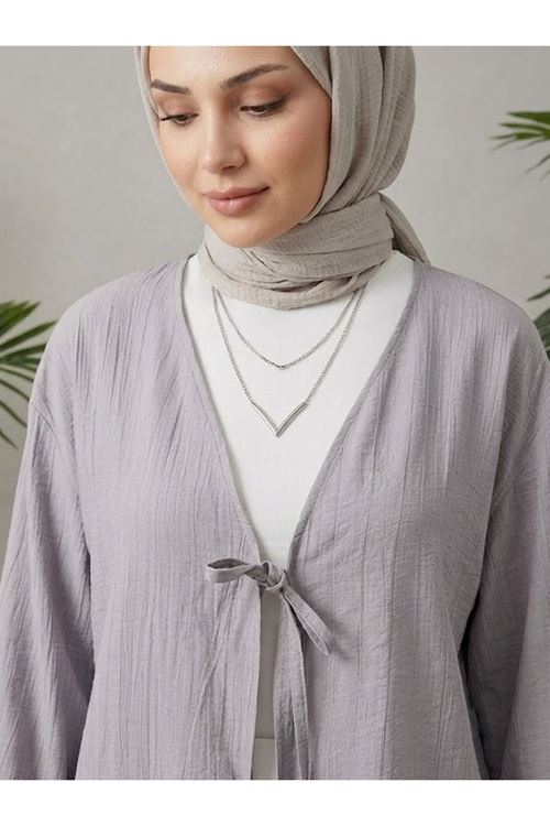 TUN05985-84 Ön BağlamalıTunik-Açık Gri