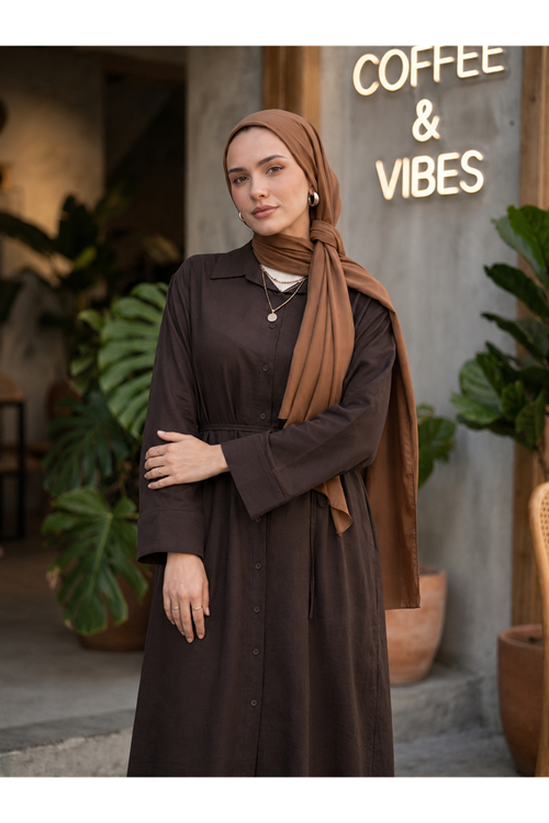 TUN05971-KHV Yarasa Kol Uzun Tunik-Kahve