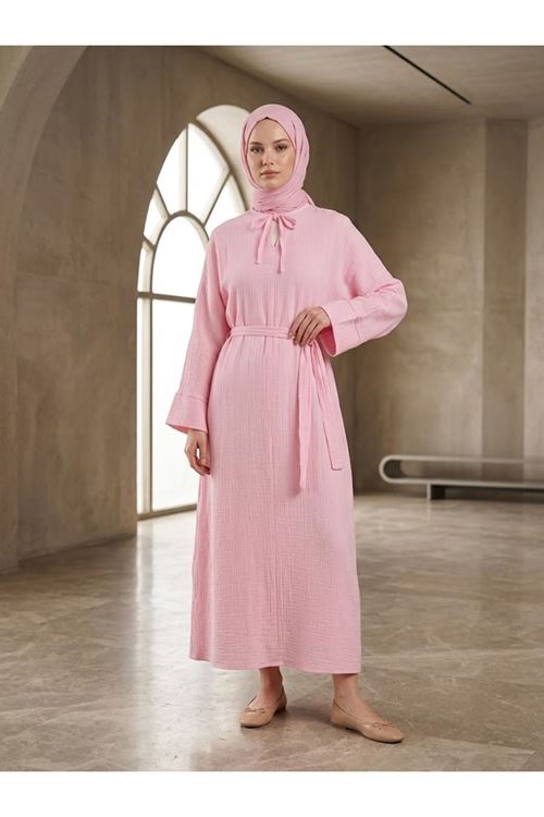 ELB04155-PMB Yarasa Elbise-Pembe