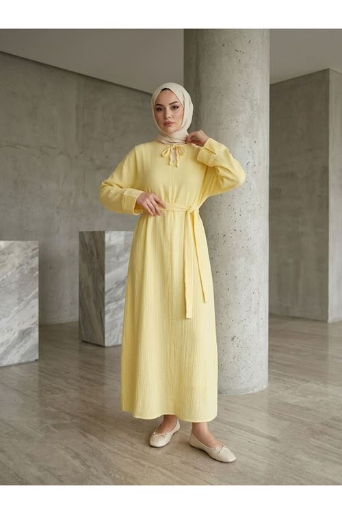 ELB04155-SRI Yarasa Elbise-Sarı