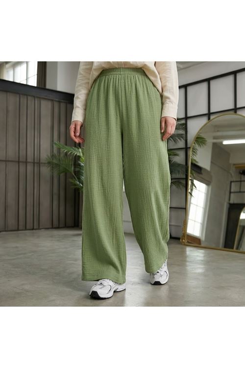 PNT01569-MNT Pantolon Bol Paça-Mint