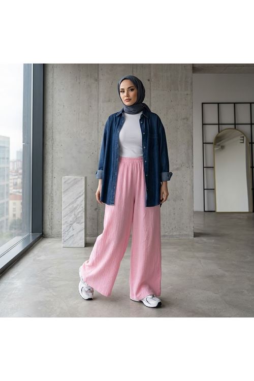 PNT01569-PMB Pantolon Bol Paça-Pembe