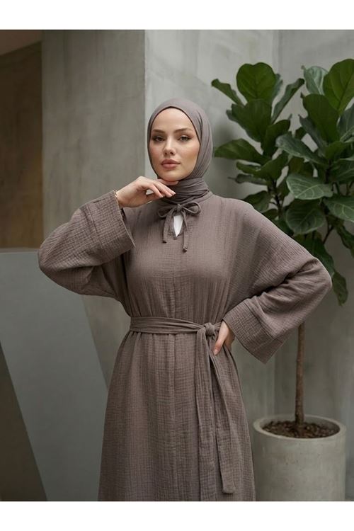 ELB04155-DMN Yarasa Elbise-Duman