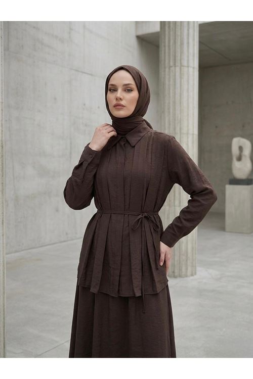 EİT00123-KHV Ön Pilikaşe Etekli Takım-Kahve