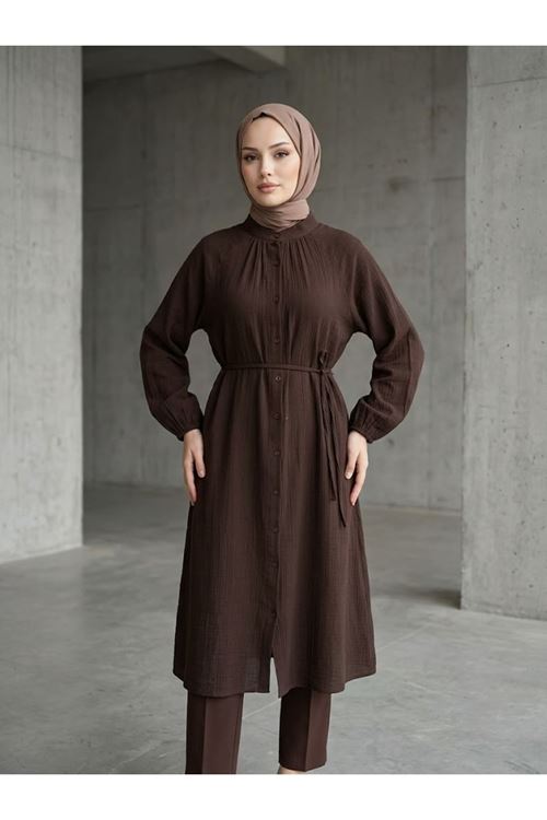 TUN05990-KHV Tunik Uzun-Kahve