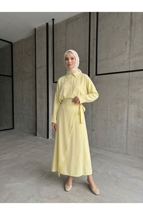 EİT00125-SRI Takma Manşet Etekli Takım-Sarı
