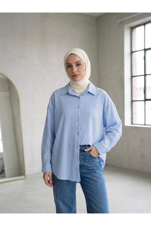 TUN05952-MAV Kendinden Çizgili Tunik-Mavi