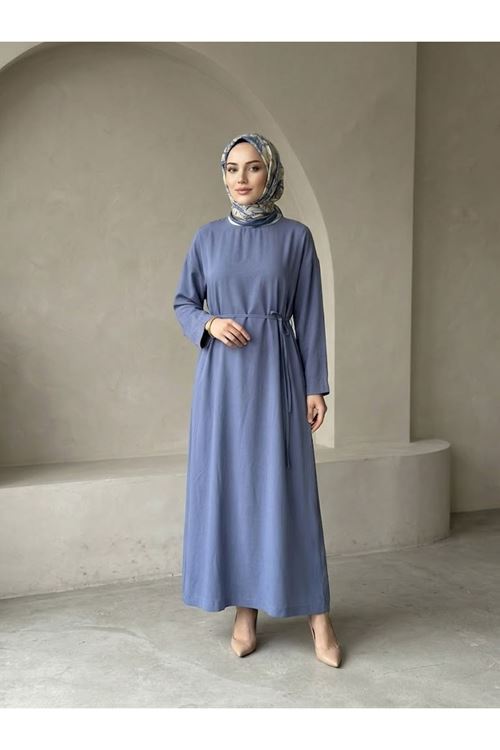 ELB04156-İND Kupra Elbise-İndigo