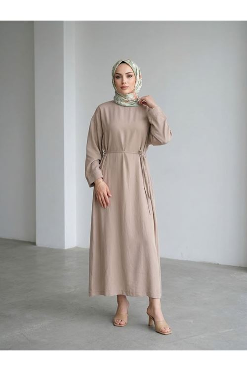 ELB04156-VİZ Kupra Elbise-Vizon