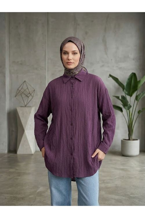 TUN05952-BRD Kendinden Çizgili Tunik-Bordo