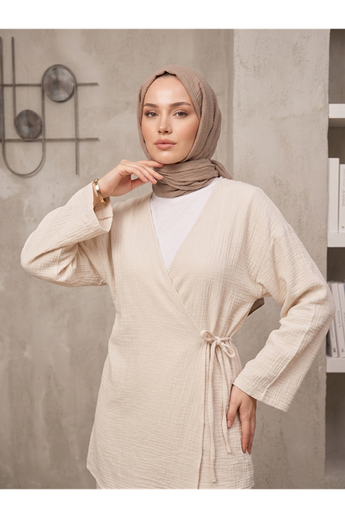 PİT00521-TAŞ Yan Bağlamalı Müslin Takım-Taş