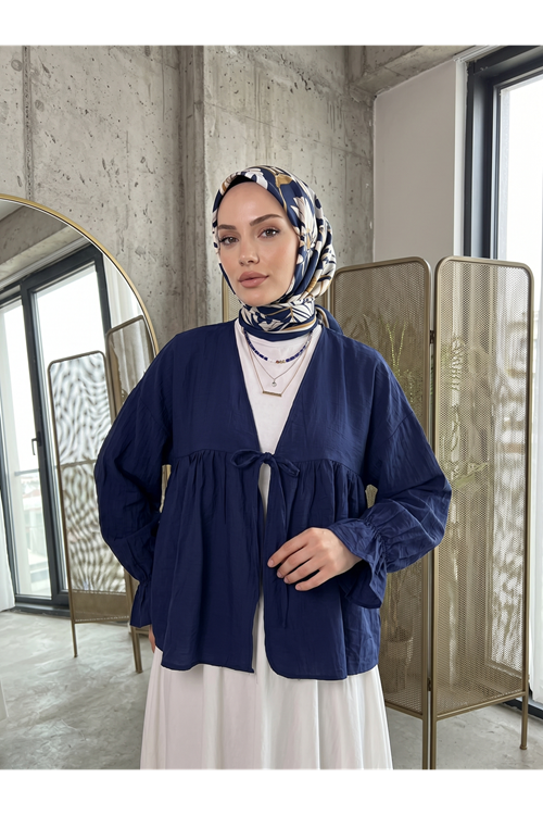 TUN05982-LCV Roba Büzgülü Kol Lastik Tunik-Lacivert