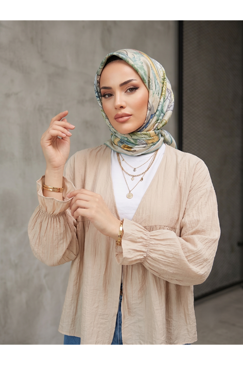 TUN05982-BEJ Roba Büzgülü Kol Lastik Tunik-Bej