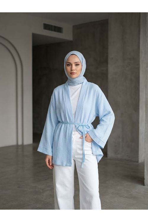 HIR02449-MAV Müslin Kimono-Mavi