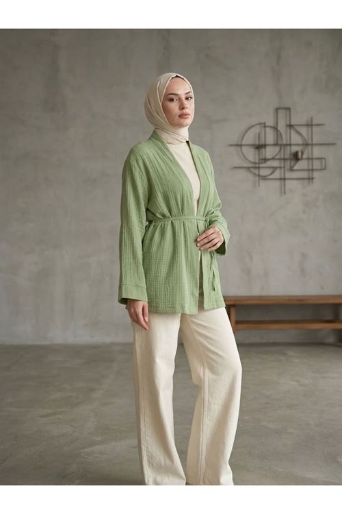 HIR02449-MNT Müslin Kimono-Mint