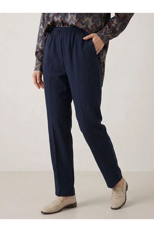 PNT01535-LCV Bel Lastik Düz Paça Pantolon-Lacivert