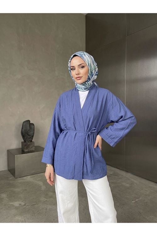 HIR02444-İND Çilek Hırka-İndigo