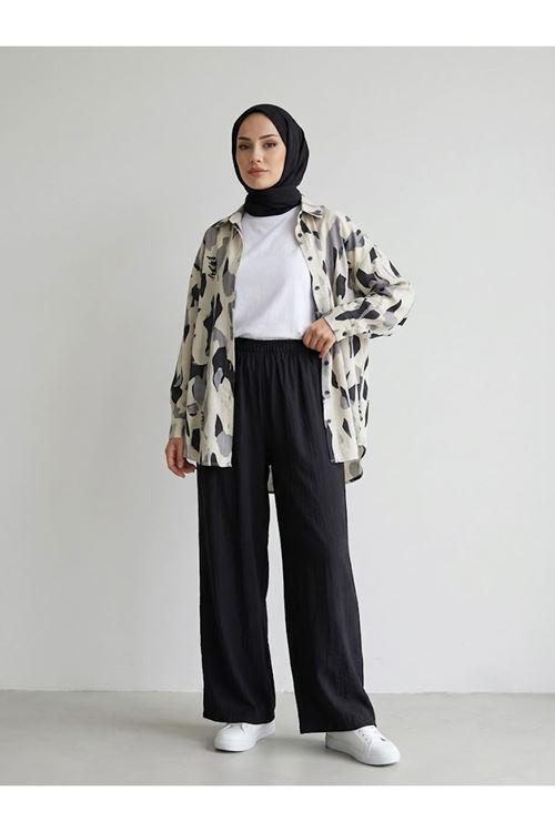 PNT01570-SYH Bol Paça Çilek Pantolon-Siyah