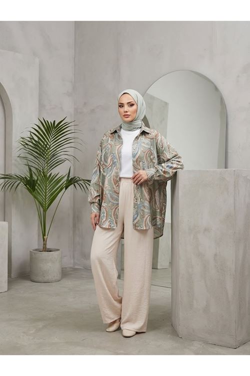 PNT01570-TAŞ Bol Paça Çilek Pantolon-Taş