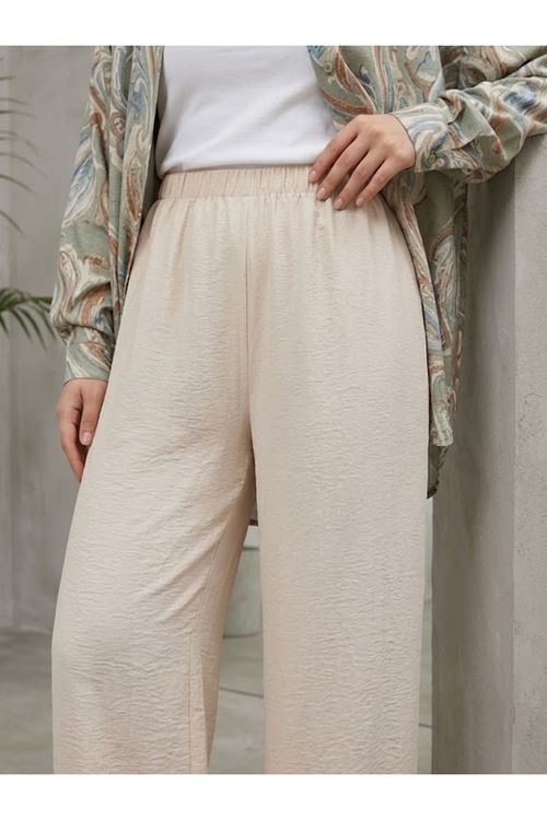 PNT01570-TAŞ Bol Paça Çilek Pantolon-Taş