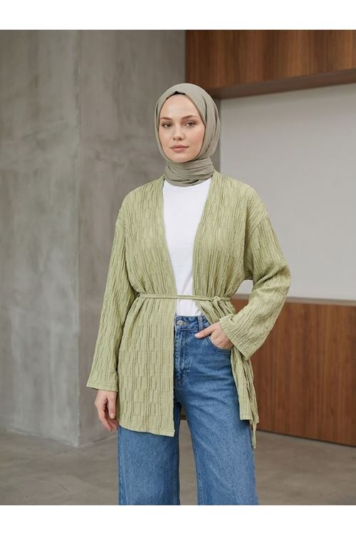 HIR02453-69 Ağaç Kabuğu Hırka-YAĞ YEŞİLİ