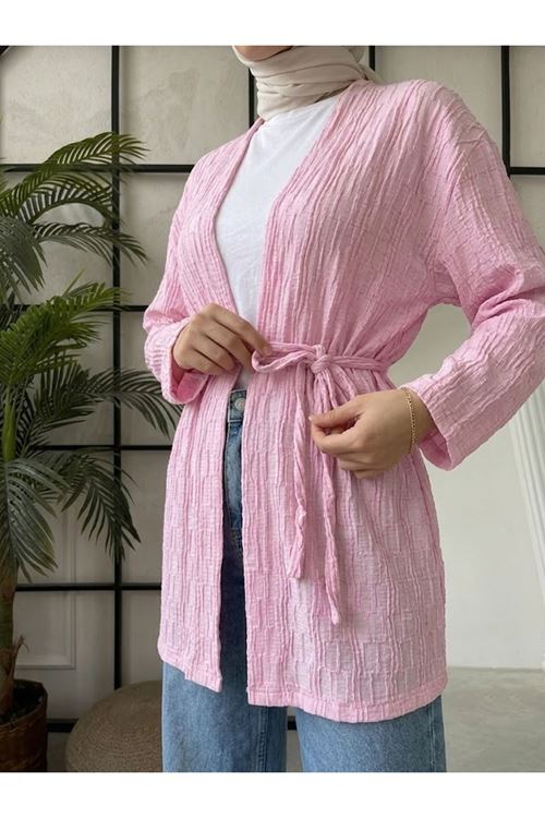 HIR02453-PMB Ağaç Kabuğu Hırka-Pembe