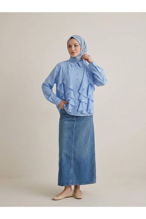 TUN05993-MAV Fırfır Detay Tunik-Mavi