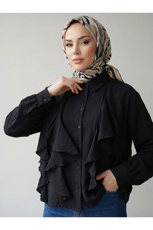 TUN05993-SYH Fırfır Detay Tunik-Siyah