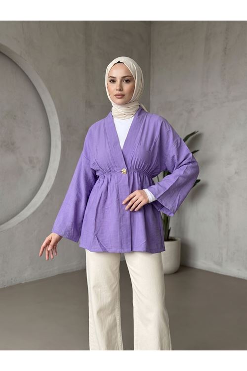 HIR02446-LİL Düğme Detay Çilek Hırka-Lila