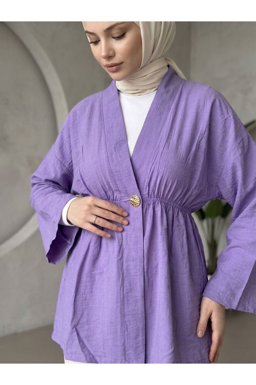HIR02446-LİL Düğme Detay Çilek Hırka-Lila
